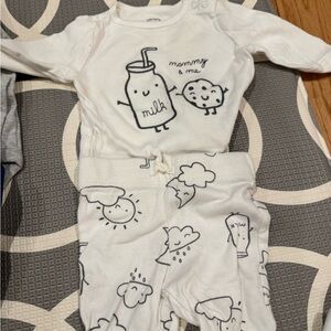 6 M Cute White Baby Outfit with Fun Graphics